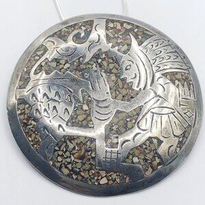 Vintage RA Mexico DF 925 Sterling Jasper Inlay Pendant Geometric Southwest